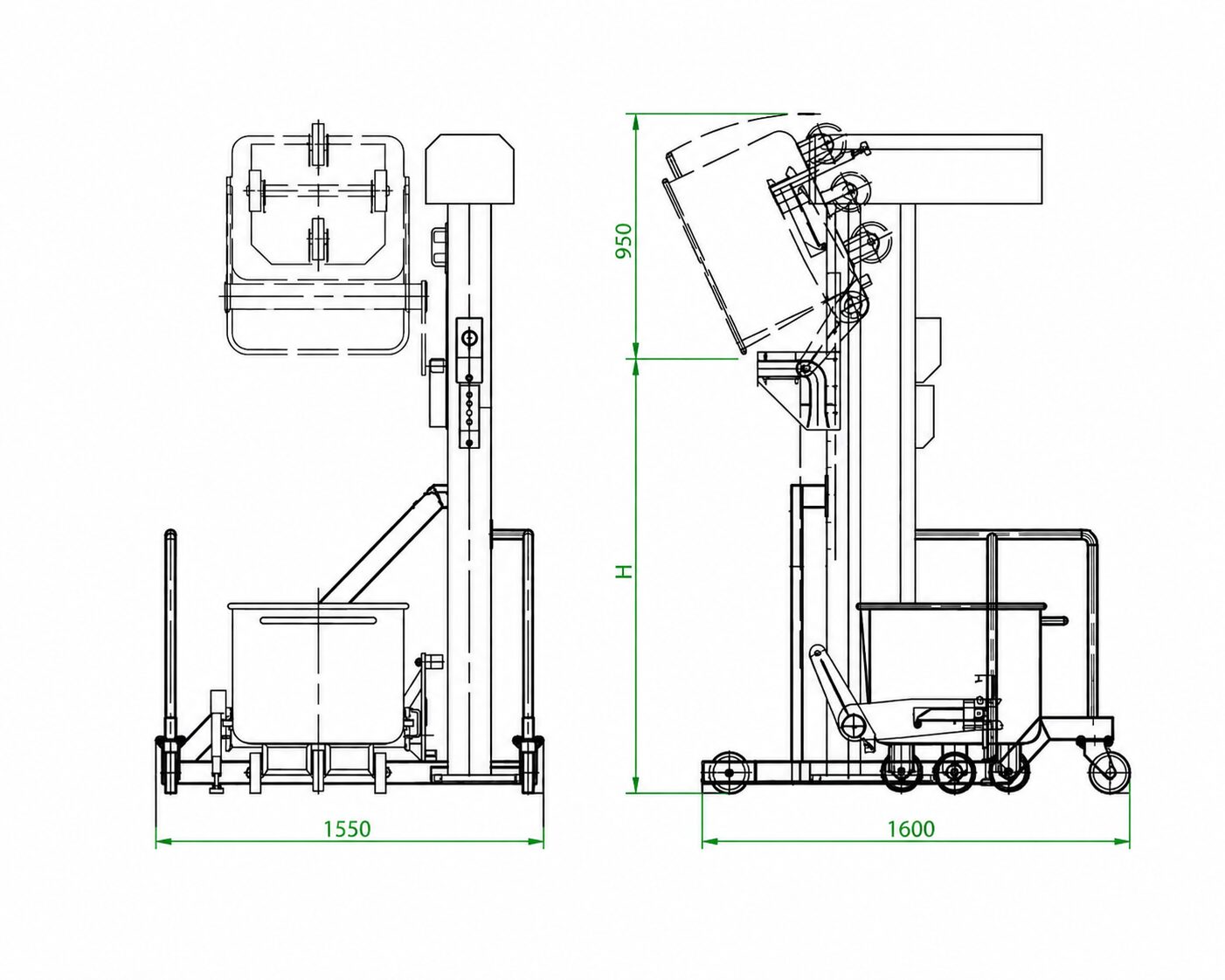 Dibujo técnico Elevador para Buggys Vertical con Base HEMAN