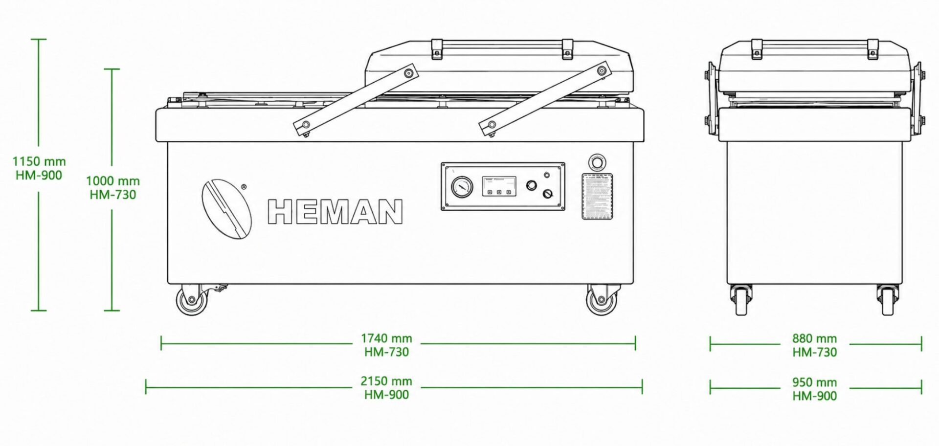 Empacadora al vacío de doble cámara HM-730 HM-900 HEMAN