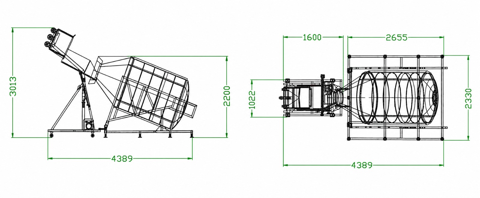 Dibujo técnico Tumbler Bombo Marinador 3500 L con Sistema de Enfriamiento Incluido HEMAN