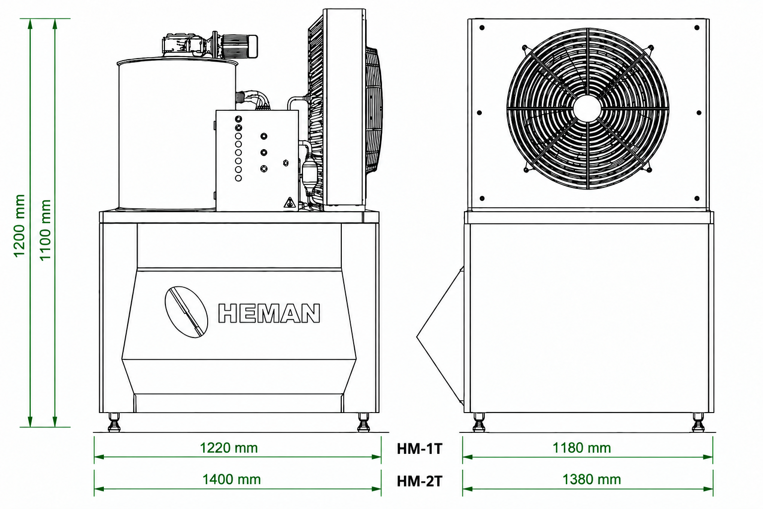 Dibujo técnico Máquinas de Hielo HM-1T y HM-2T HEMAN